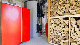 Industrial storeroom with large rack of firewood