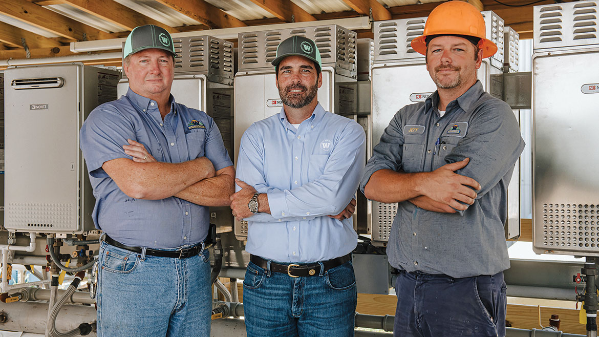 Director of Liquid Operations Ken Bruce (left), Vice President of Operations Joey Miller (center) and Maintenance Supervisor for Liquid Operations Jeff Beard at Wedgworth’s Lake Placid, Florida, facility.