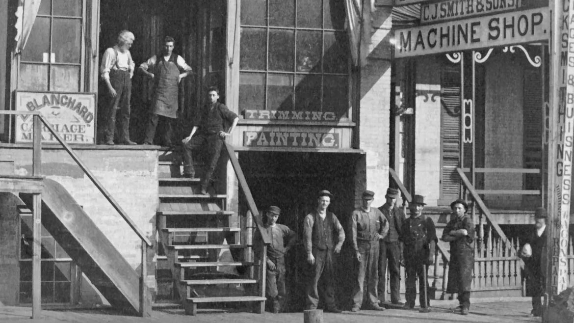 Charles J. Smith's small machine shop in Milwaukee, Wisconsin in 1874