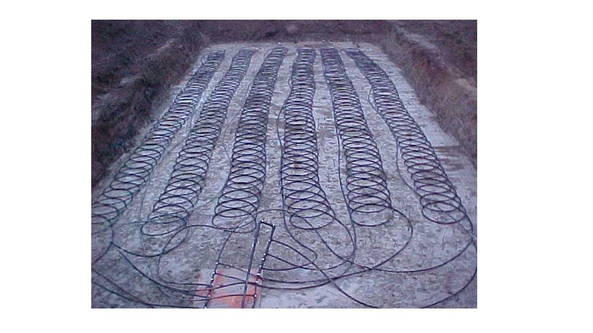 Figure 1. An example where six 'slinky' style earth loop circuits have been joined to reverse return headers.